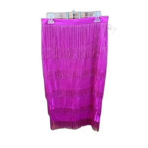 Aomei Women L Tiered Fringe High Waist Pencil Skirt Pink Cha-Cha Skirt New Zip